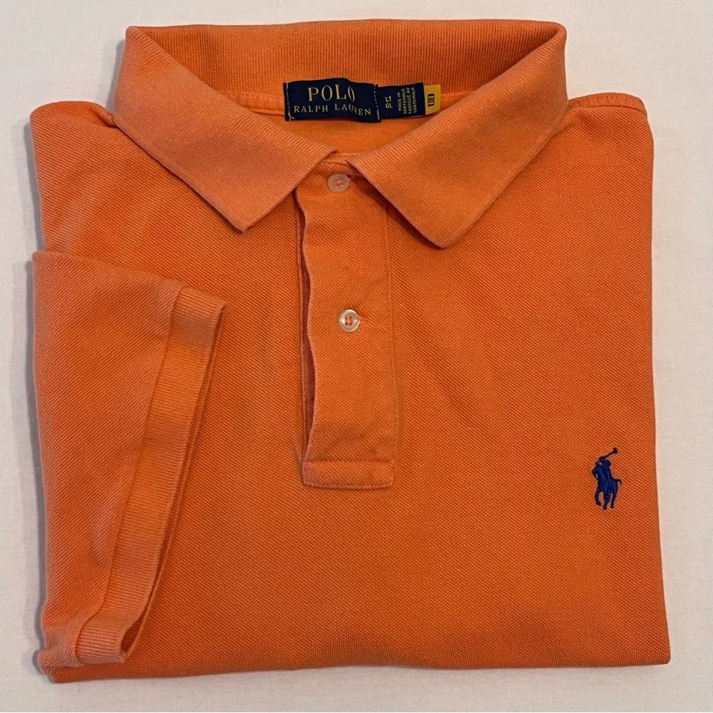 POLO Ralph Lauren Men Orange 100%Cotton Blue Pony Logo Classic Shirt Size L Tall